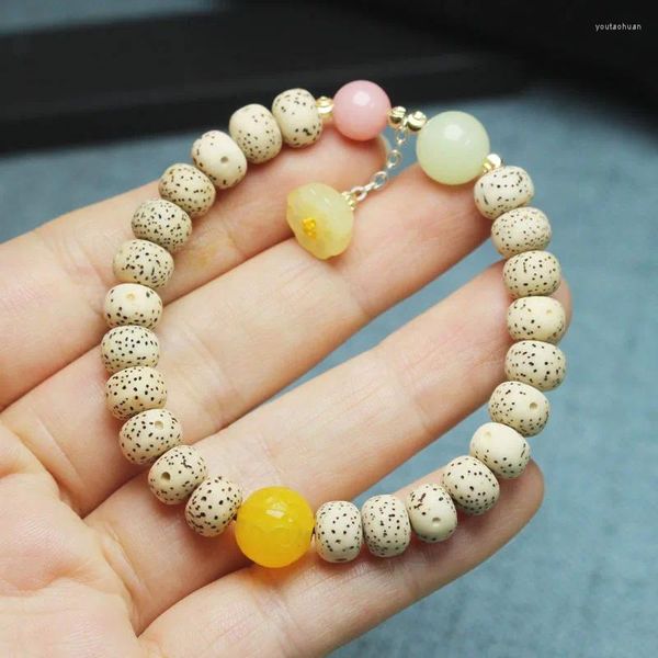 Strand R January Xingyue Bodhi Barrel Beads Bracciale Fascia in giada Piccolo baccello di loto