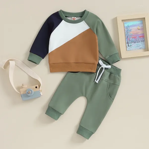 Set di abbigliamento Abbigliamento per bambino per bambino Abiti di colore a contrasto Felpa girocollo a maniche lunghe Pantaloni da jogging Set Tuta
