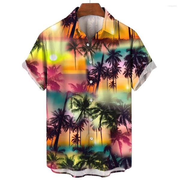 Camicie casual da uomo Summer Vocation Bavero Camisa 3d stampato Coconut Tree Hawaiian Top Moda Uomo Donna Beach Manica corta Camicetta Ragazzi