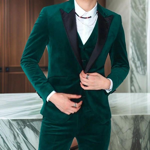 Мужские костюмы Velvet Slim Fit For Men Prom 3 штуки черные пики в отводе свадебного жениха