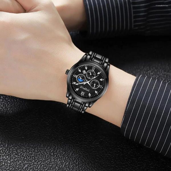 Relógios de pulso Homens Elegante Relógio Luxo Cronógrafo Fase da Lua Relógios Masculinos para Negócios Formal Wear Dressy