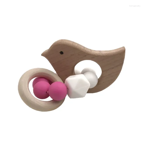 Strand eco-friendly pulseira de madeira natural em forma de animal contas de silicone chocalho brinquedo diy jóias fazendo acessórios artesanais