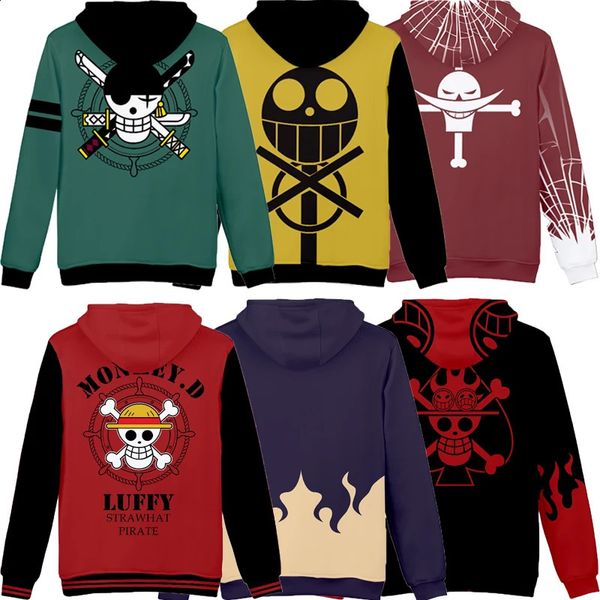 Anime luffy cosplay kostüm giyim kapüşonlu sweatshirt erkekler ceket kapüşonlu kazak erkekleri kış uzun kollu üstler 240312