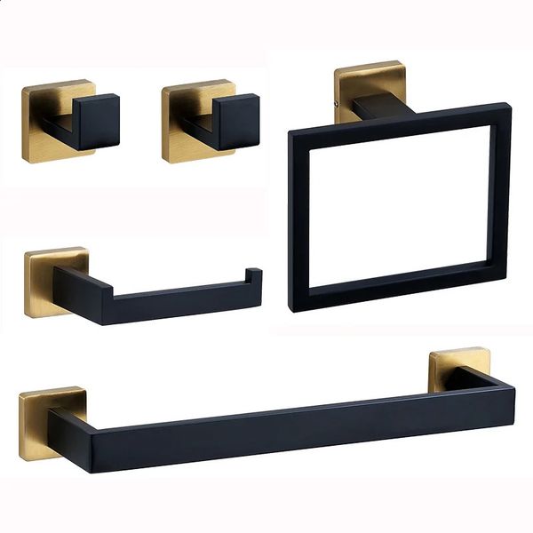 Kit mensola da bagno in oro nero Porta carta igienica in acciaio inossidabile Gancio porta asciugamani Set di accessori per organizer da bagno 240312