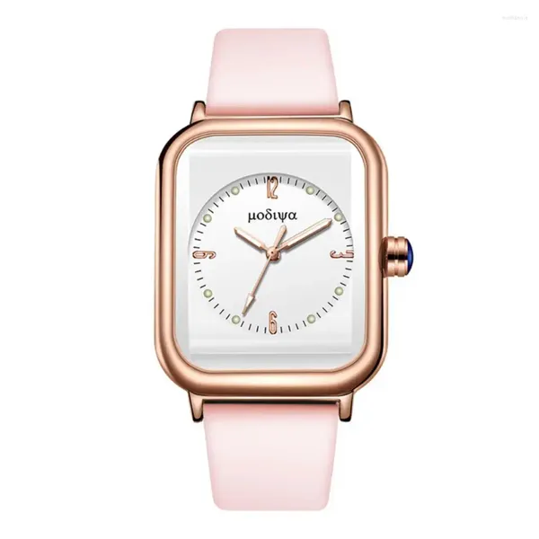 Armbanduhren Damenuhr, exquisites quadratisches Zifferblatt, Quarz mit Silikonarmband, Nachtlicht, hohe Genauigkeit, für Fans süßer Armbanduhren
