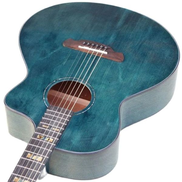 Chitarra Chitarra acustica da 41 pollici Blu 6 corde Chitarra folk Top in legno di abete massiccio Tastiera con intarsio a conchiglia quadrata lucida