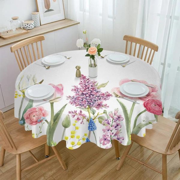 Toalha de mesa Tulipa Flor Plantas Primavera Rodada À Prova D 'Água Casamento Feriado Toalha de Mesa Decoração de Café Capa