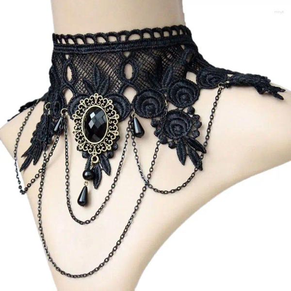 Anhänger Halsketten Halloween Sexy Gothic Chokers Kristall Schwarz Spitze Hals Halsband Halskette Vintage Viktorianischen Frauen Chocker Steampunk