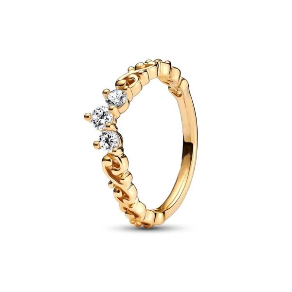 Designer de luxo 925 prata feminino ajuste anel original em forma de coração coroa moda anel banhado a ouro zircão espumante princesa festa presente