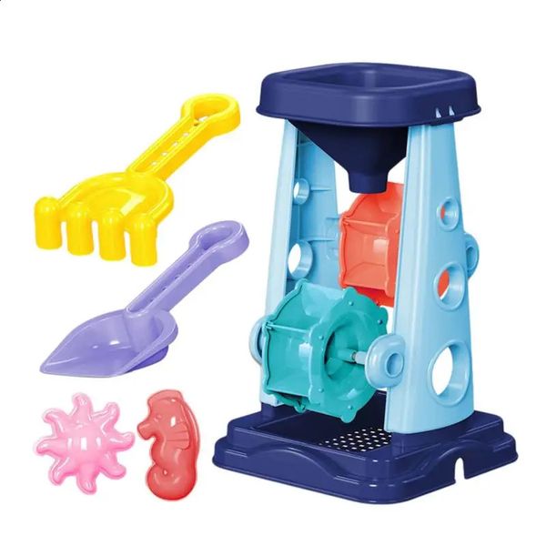 Set di giochi di sabbia da spiaggia per bambini Set di ruote giocattolo con rastrello a vanga 2 stampi a forma di giochi per bambini all'aperto 240304