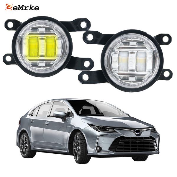 EEMRKE Conjunto de luzes de neblina para carro LED para Toyota Corolla Altis Sedan 2019 2020 2021 2022 2023 Farol de neblina dianteiro com lente dirigindo DRL 30W 12V branco ou amarelo