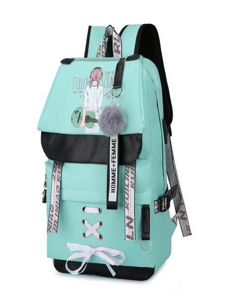 Große Schultaschen für Teenager-Mädchen, Rucksack, Schultasche, groß, grün, USB-Druck, niedliche Mädchen-Büchertaschen, Student, modisch, Schleife, neu, L1875547