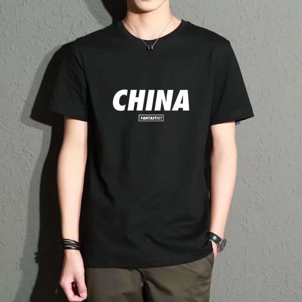 Китайская шикарная одежда с рукавами, белая короткая футболка с принтом, модная брендовая мужская одежда в китайском стиле, летняя одежда