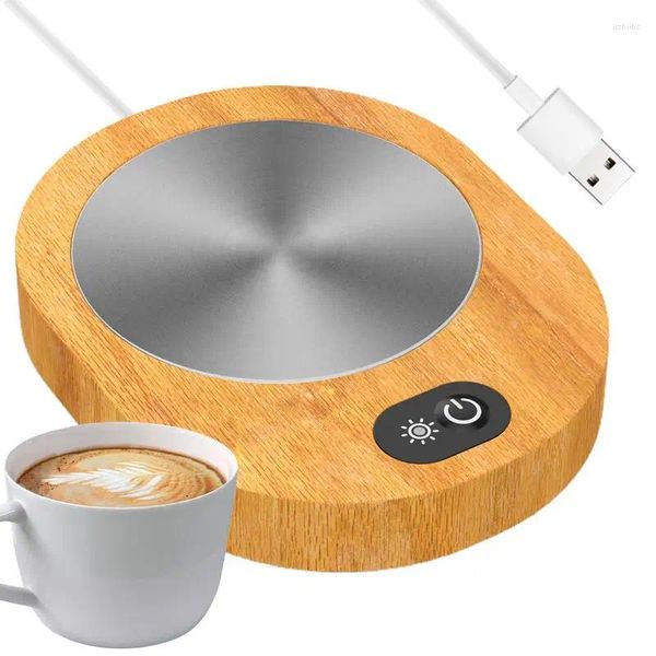 Bandejas de chá Smart Coffee Warmer Cup Aquecedor Caneca USB Placa de grão de madeira recarregável para copos de vidro cerâmicos