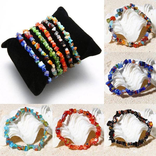 Charme pulseiras vidro pedra esmagada frisada estiramento pulseira para mulheres azul verde natural artesanal elástico corda jóias presente