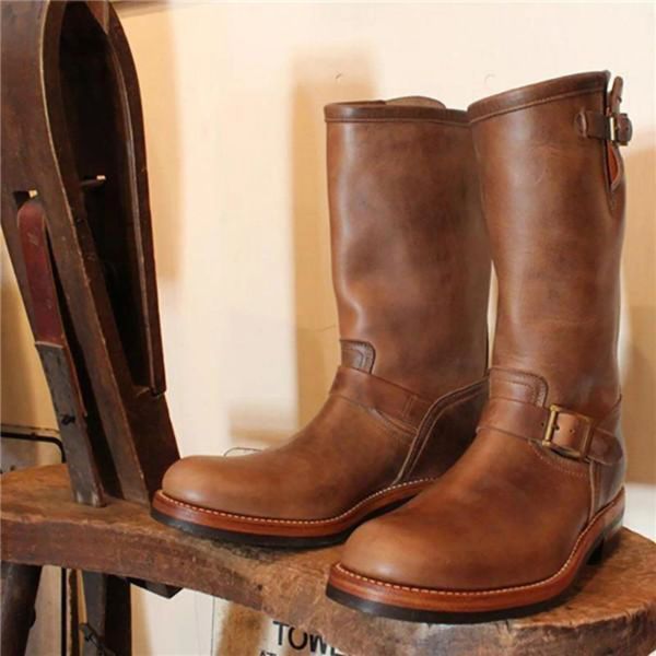 Stivali da uomo stivali da cowboy stivali stivali cintura tacco quadrato vitello medio inverno pu stivali motociclisti occidentali lavorano scarpe di sicurezza