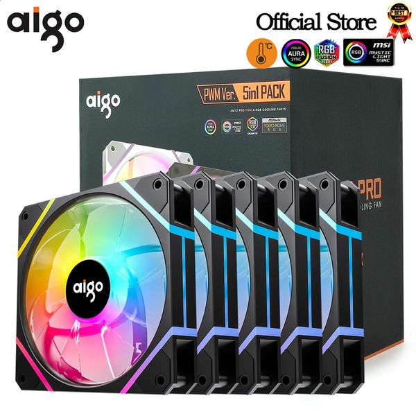 Aigo am12pro computador caso ventilador ventoinha pc 120mm rgb kit refrigerador de água 4pin pwm cpu refrigeração 3pin5v argb 12cm ventilador 240314