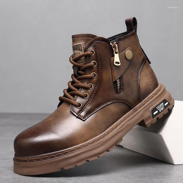 Botas de couro genuíno dos homens sapatos de alta qualidade moda impermeável motocicleta estilo rua masculino casual tornozelo alta qualidade