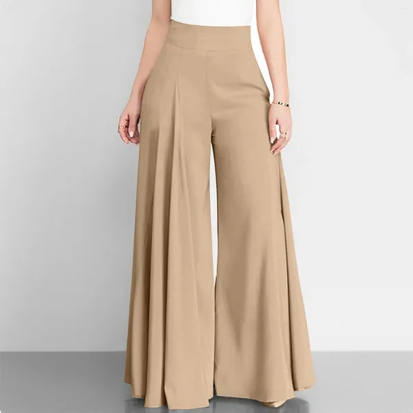 Damenhose, ausgestellt, weites Bein, hohe Taille, lässig, Sommerhose, bequeme Taschen, Büro, Damen, entspannte Hose, elegant