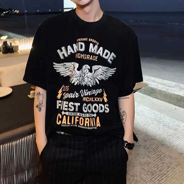 Homens camisetas Hiphop Algodão American Rock T-shirt de manga curta Verão Chicano Imprimir Moda Tatoo Retro Top Casual Street Mens Roupas J240316