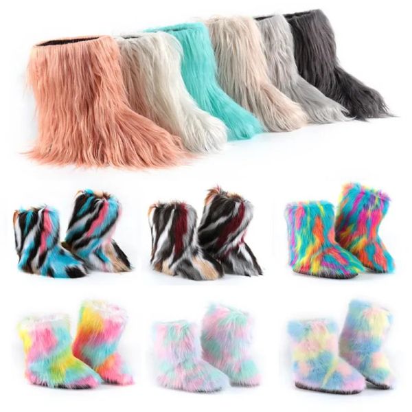 Сапоги зимние женские пушистые пушистые изделия Fox Fur Snow Boots Ladies Plush Boots Женская теплая роскошная обувь для девочек Furry Cotton House 2020