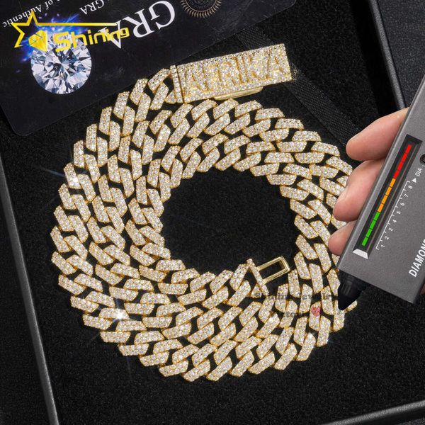 Brilhante jóias personalizado bloqueio moissanite micro pave diamante 18k banhado a ouro 10mm colar hip hop gelado para fora corrente de ligação cubana