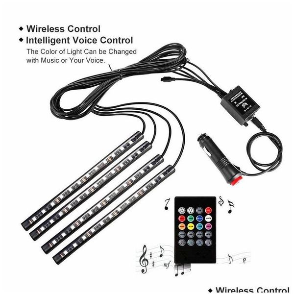 Sonstiges Innenzubehör 4-in-1-Auto-Innenatmosphärenlampe 48 LED-Dekorationsbeleuchtung RGB 16-Farben-Funkfernbedienung 5050 Chip Dheaz