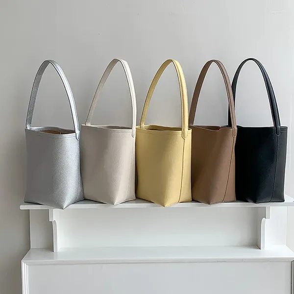 Kordelzug Koreanische Pendler Einzelne Schulter Eimer Tasche Hochwertige 2024 Große Kapazität Unterarm Vintage Lychee Leder Solide Tote