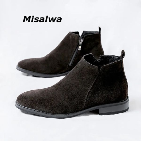 Stiefel Misalwa Wildleder Leder Männer Stiefel Zip Männer Business Casual Leder Chelsea Stiefel Männer Herbst Winter Mode Oxford Schuhe für Männer