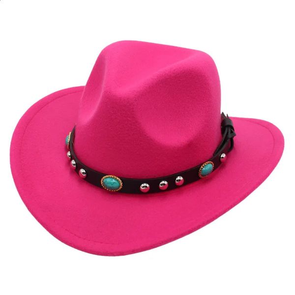 Cappello da cowboy western con cintura turchese Cappello panama in feltro con tesa curva rosa Fedora da cowgirl ParentChild Sun per adulti Bambini 240311