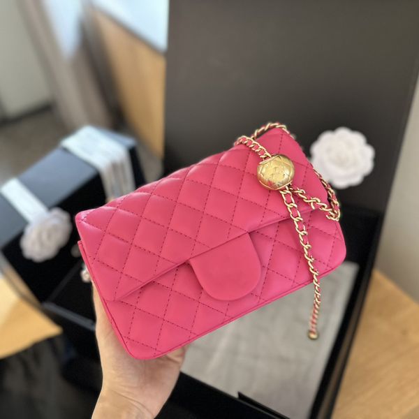 Womens Lampskin Fuchsia Bringa Gold Pearl Ball Bead Classic Mini Square Bolsa Quilted Hardware Metal Hardware Matelasse