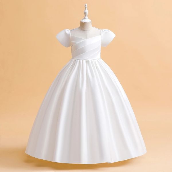 Elegante Brautjungfernkleider für Mädchen, Hochzeitskleid, weißes Erstkommunion-Zeremonie-langes Abendkleid, Kinder-Sommerkleidung 240305