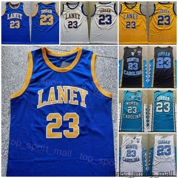 Laney Bucs Lisesi 23 Michael Jersey Koleji Basketbol Kuzey Carolina Tar Heels Üniversitesi Spor Hayranları Saf Pamuk Dikiş Siyah Mavi Beyaz Sarı NCAA