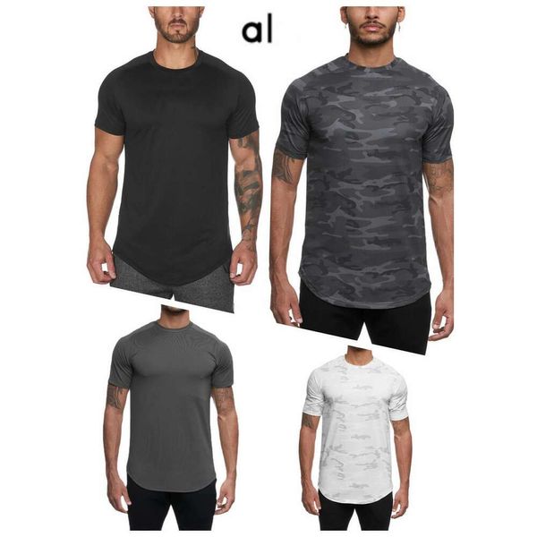 Al Yoga Sports Men's Top Fitness Manga Curta Muscle Brother Secagem Rápida Elástica Solta Em Torno Do Pescoço Impresso Camiseta