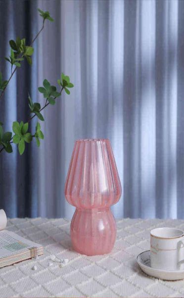 Новости 2021 года Корея Ins Style Полосатая настольная лампа в виде гриба 748 дюймов Полосатая стеклянная лампа в стиле муранского стекла Кабинет прикроватная тумбочка Гостиная H21293557