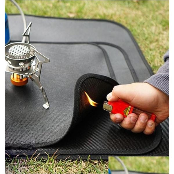 Tappetini per esterni Cam Panno ignifugo Picnic Barbecue Tappetino protettivo ignifugo Sile rivestito Grill Consegna a goccia Sport all'aperto Campin Otdq8