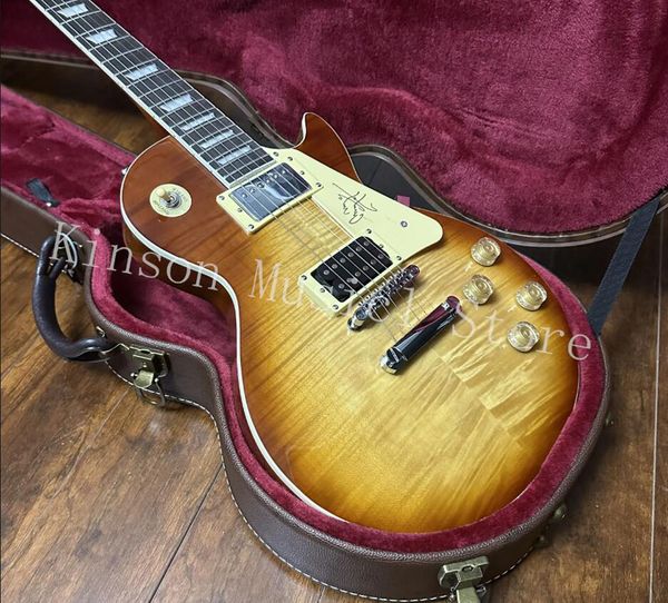 Электрогитара на заказ, гитара Jimmy Page Tiger Flame, накладка из палисандра, хромированная фурнитура, в наличии