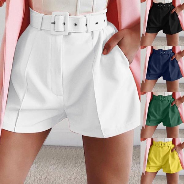 Shorts femininos y2k streetwear ternos sólidos mulheres elegante cintura alta uma linha larga perna curta com cinto escritório senhora magro calças de negócios