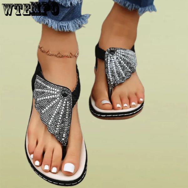 Sandálias wtempo feminino casual verão sandálias boêmias shiestone clipe toe sandálias de praia plana lady sandal