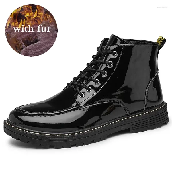 Botas Pop Business Mens Inverno Tornozelo Homens Couro Lado Grosso Pele Artificial Neve Manter Sapatos de Vestido Quente