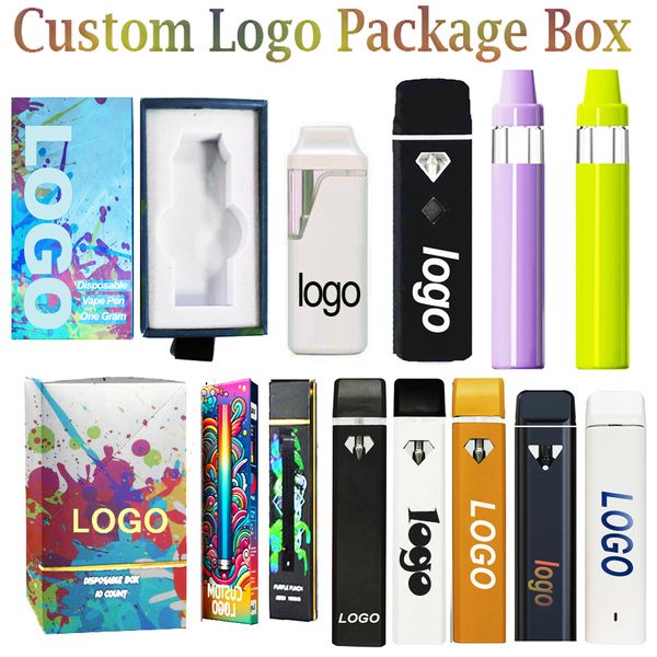 Caixas de embalagem de caneta Vape personalizadas 1ml 2ml 3ml Vazio Vaporizador Pods Descartáveis ​​E-cigarros Carrinhos de óleo grosso Recarregável 280mAh Bateria Logotipo personalizado Mylar Bags