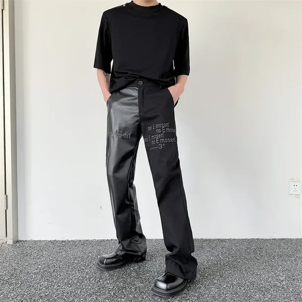 Männer Hosen SYUHGFA Nische Design Casual Stickerei PU Leder Patchwork 2024 Frühling Gerade Männliche Hosen Männer Kleidung