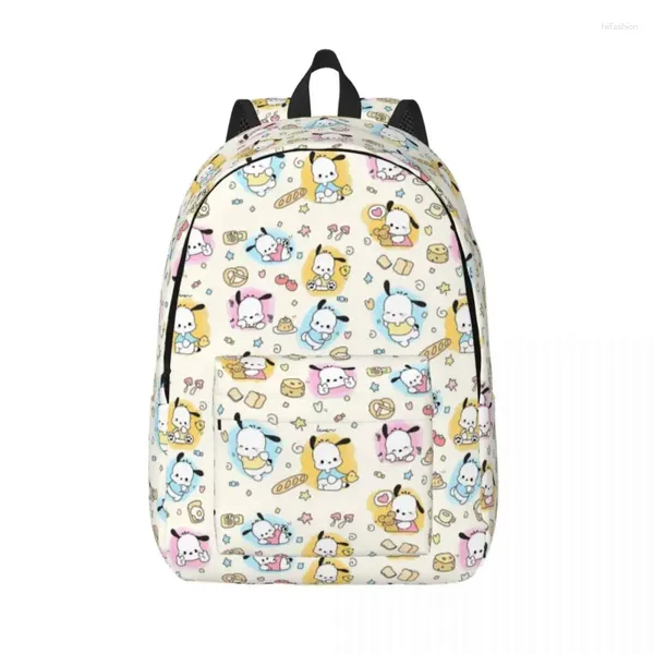 Sacos de armazenamento Pochacco Padrão Mochila para Homens Mulheres Moda High School Work Daypack Cartoon Dog Laptop Computer Canvas Presente