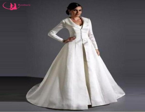 Mantello da sposa a maniche lunghe intero lungo fino al pavimento Mantello da sposa con bottoni su misura sul davanti Mantello da sposa in avorio17694011142744