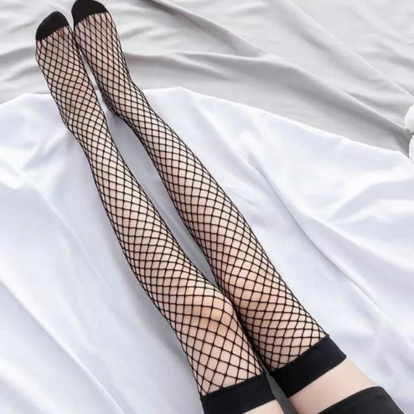 Mulheres meias sexy erótico fishnet corpo meias oco fetiche malha transparente sobre o joelho coxa alta longo adulto preto meias