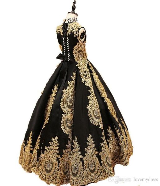 Pageant çocuk elbisesi yüksek yaka altın dantel siyah tül çiçek kız elbise düğün kızı039s zemin uzunluğu çocuk partisi doğumda9571495