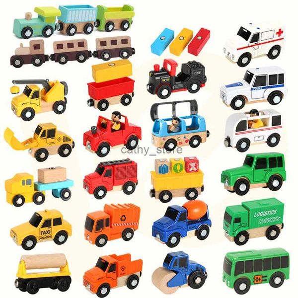 Diecast-Modellautos 1 STÜCK Holz Magnetischer Zug Auto Lokomotive Spielzeug Holz Eisenbahn Auto LKW Zubehör Passend für Biro Holzschienen Spielzeug für Kinder GeschenkeL2403