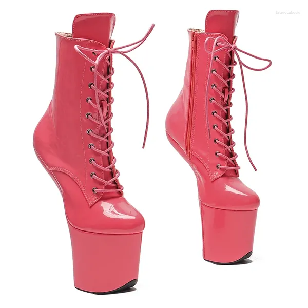 Dans ayakkabıları leecabe patent üst platform ayak bileği botları seksi egzotik heelless direk