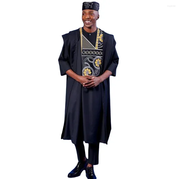 Ethnische Kleidung HD Afrikanischer Anzug Für Männer Robe Hemd Hosen Set Langarm Tops Stickerei Kleidung Hochzeit Party Traditionelle Roben Ramadan