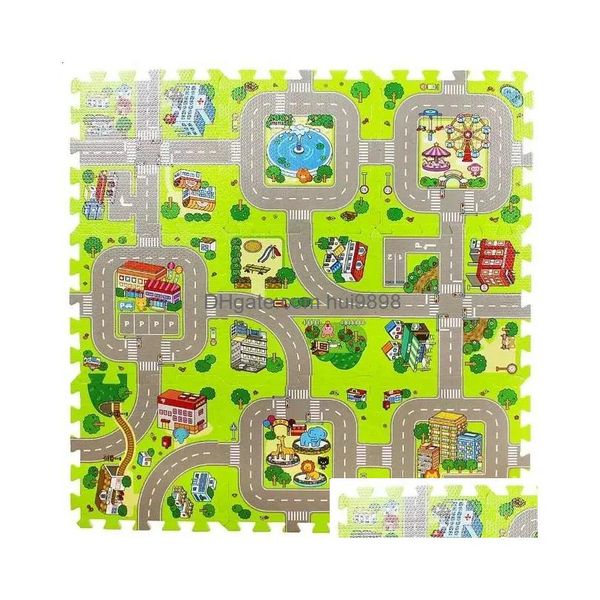 Play Mats 9 Pçs / Lote Bebê Eva Espuma Puzzle Mat Cidade Tráfego Interlocking Exercício Telhas Piso Tapete e Tapete para Crianças Pad Jogo 240314 D Dh5MC